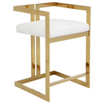 Kenzie Counter Stool Gold/White Faux Leather