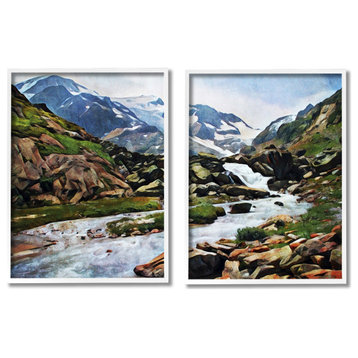 Peaceful Rocky Mountains Water Landscape Painting, 2pc, each 24 x  30