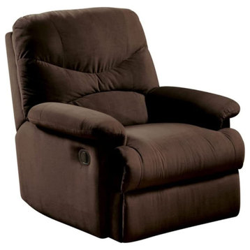 Elegant Recliner, Smooth Woven Seat With Tufted Back & Pillow Arms, Chocolate
