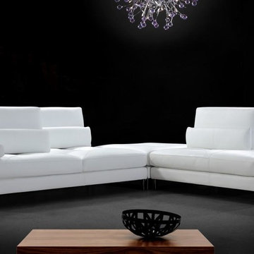 White Leather Sectional Sofa with Adjustable Backrests