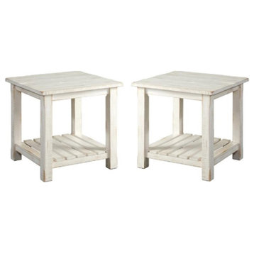 Home Square Barn Door Solid Wood End Table in Antique White - Set of 2