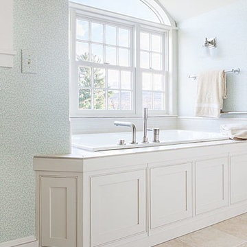 Master bath made beautiful with hand crafted tub suround mill work