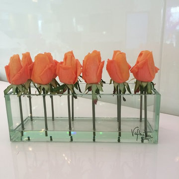 24' glass arrangemet with salmon roses handmade