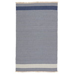 Jaipur Living - Vibe by Jaipur Living Strand Indoor/ Outdoor Striped Area Rug, Blue/Beige, 4'x6' - Relaxed and sophisticated in the same moment, the Morro Bay collection is a chic assortment of coastal-inspired dhurrie designs. The ticking stripe Strand rug complements both indoor and outdoor spaces with a versatile colorway of blue and beige. Handwoven of durable polypropylene, this low-profile rug is easy to clean and perfect for high-traffic areas.