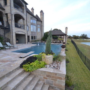 Bartonville Contemporary Pool with Vanishing Edge Spa