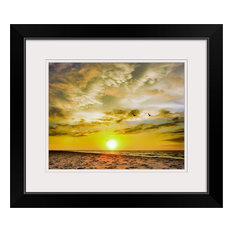 "Destin Beach Sunrise-Orange White Clouds" Black Framed Art Print, 22"x19"x1"