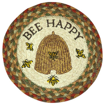 Bee Happy Hand Printed Round Sample Rug