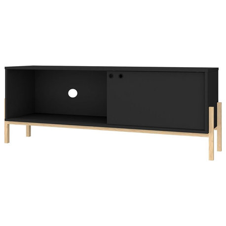 Manhattan Comfort Bowery 2 Shelves Wood TV Stand for TVs up to 50" in Black