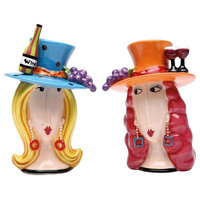 Wine Club Girls Salt & Pepper Shaker Set - Fun Ceramic Spice Dispenser Pair