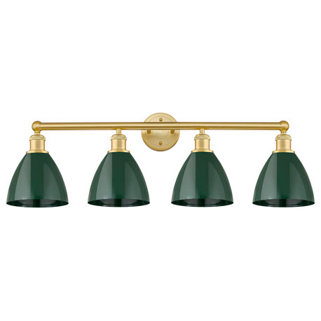 Plymouth Dome 4-Light 35" Bath Vanity Light, Satin Gold Finish, Green Shade