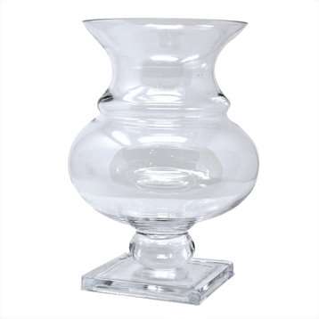 Classic Large Clear Glass Pillar Candle Hurricane, Footed Pedestal Vase Elegant