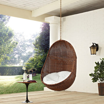 Bean Outdoor Wicker Rattan Swing Chair Without Stand, Coffee White