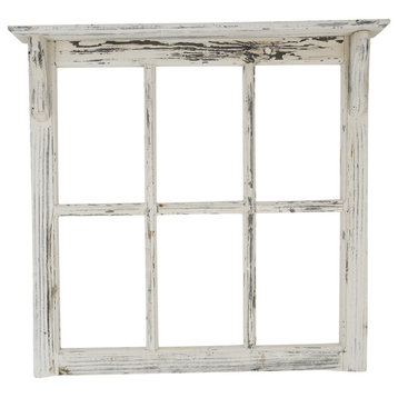 Farmhouse Six Panel Window With Shelf-Wall Decor, Vintage White