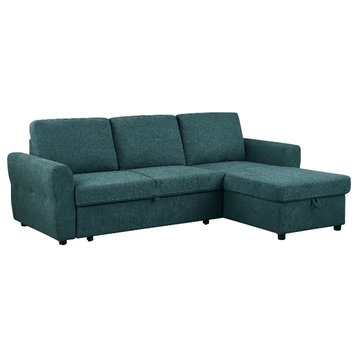 Pemberly Row Contemporary Fabric Upholstered Sleeper Sectional Teal