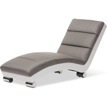 Percy Upholstered Chaise Lounge, Gray Fabric and White Faux Leather