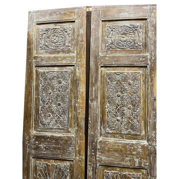 Consigned Antique Pair Carved Doors, Limewash Barn Door, Closet Door