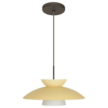 Trilo 15 1-Light Cord Pendant With Flat Can Satin Nickel Champagne Glass, LED