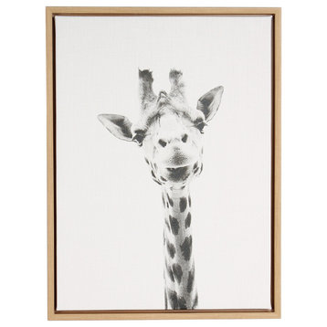 Giraffe Portrait Black and White Framed Canvas Wall Art