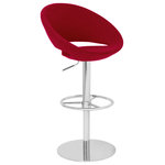 Soho Concept - Crescent Piston Stool, Bright Stainless Steel Base, Red Wool - Crescent Piston is a contemporary stool with a comfortable upholstered seat and backrest on an adjustable gas piston base which swivels and also adjusts easily from a counter height to a bar height with a lever that activates the gas piston mechanism. The solid steel round base is available in chrome or stainless steel. The seat has a steel structure with 'S' shape springs for extra flexibility and strength. This steel frame molded by injecting polyurethane foam. Crescent seat is upholstered with a removable zipper enclosed leather, PPM, leatherette or wool fabric slip cover. The stool is suitable for both residential and commercial use. Crescent Piston is designed by Tayfur Ozkaynak.