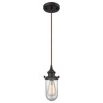 Innovations Lighting - 1-Light Dimmable LED Kingsbury 6" Pendant, Oil Rubbed Bronze, Glass: Clear - The Austere makes quite an impact. Its industrial vintage look transports you back in time while still offering a crisp contemporary feel. This sultry collection has a 180 degree adjustable swivel that allows for more depth of lighting when needed.