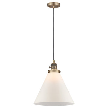 Cone Mini Pendant With Switch, Brushed Brass, Matte White