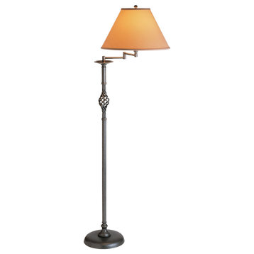 Hubbardton Forge 242160-1181 Twist Basket Swing Arm Floor Lamp in Natural Iron