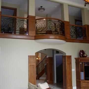 Interior Wood Curved Stair With Decorative Railing For Balcony
