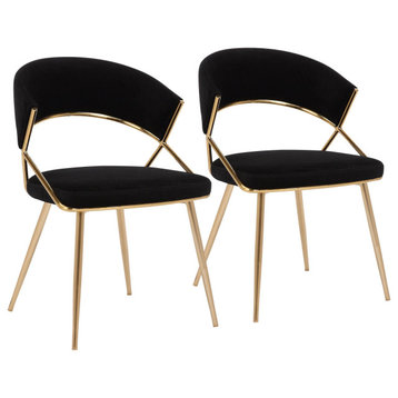 Jie Dining Chair, Set of 2, Gold Steel, Black Velvet