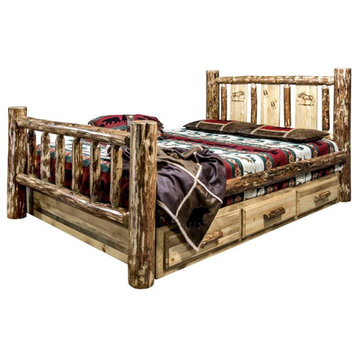 Montana Woodworks Glacier Country Solid Pine Wood Queen Storage Bed in Brown