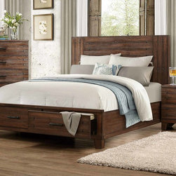HOMELEGANCE 1877-1 BRAZORIA NATURAL WOOD STORAGES QUEEN PLATFORM BED - Panel Beds
