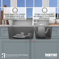 Karran Undermount Quartz 32" 60/40 Double Bowl Kitchen Sink, Grey