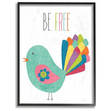 Be Free Colorful Bird Illustration Framed Giclee Texturized Art, 16x20