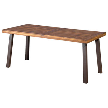 Dining Table, Acacia Wooden Top With Sleek Line Pattern, Rustic Style
