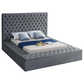 Bliss Velvet Upholstered  Bed, Gray, Full