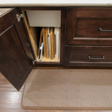 White Kitchen with Espresso Island, Galley Sink, Cambria Britannica Countertop