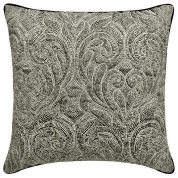 Grey Jacquard Quilted & Damask 14"x14" Throw Pillow Cover - Gryselda