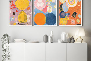 Example of a mid-sized danish kitchen/dining room combo design in Other with beige walls