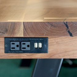 Walnut Work Table with Built-in USB/Power Outlets - Desks And Hutches