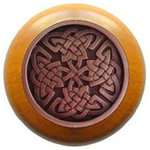 Notting Hill Decorative Hardware - Celtic Isles Wood Knob, Antique Brass, Maple Wood Finish, Antique Copper - Projection: 1-1/8"