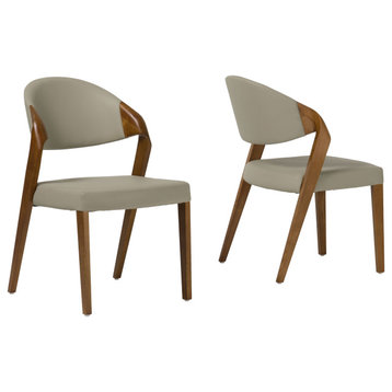 Modrest Arlo Modern Beige and Walnut Dining Chairs, Set of 2
