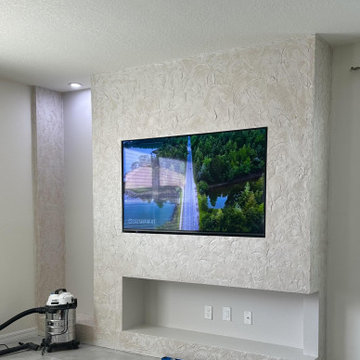 Custom Drywall Feature Wall with Fireplace & TV Integration