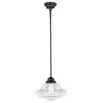 Vaxcel - Vaxcel Huntley 12" Pendant, Bronze, Clear Seed Glass - The Huntley is a timeless collection inspired by mid-century small-town aesthetics. The vintage school house glass is the focal point of this design : With its unique profile and glass options. Offered in two finishes, this versatile wall light will provide a unique accent to a variety of kitchen, dining, and bathroom settings. Medium screw base lamping provides maximum light output. Mountable in up light or down light configuration. The complete collection includes Medium Size Pendants, Semi-Flush, and 1, 2 3, and 4 Light vanities.