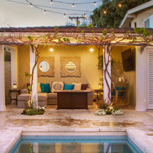 covered area off back of garage overlooking pool
