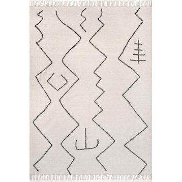 nuLOOM Flatweave Wool/Cotton Pema Striped Area Rug, Ivory, 3'x5'