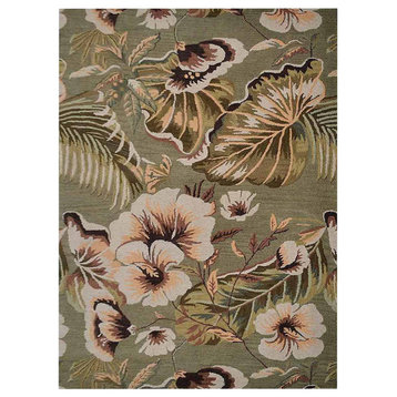 Hand Tufted Wool Area Rug Floral Green