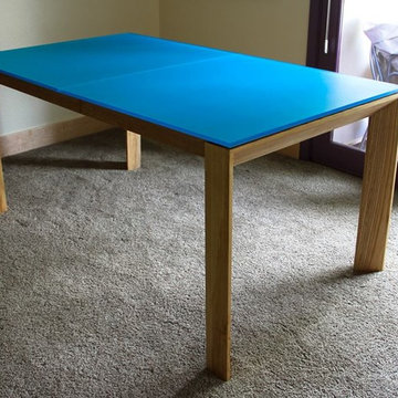 Custom Dining Table with Contemporary Ash Legs and Translucent Top
