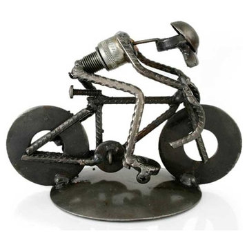 Rustic Cyclist Iron Statuette
