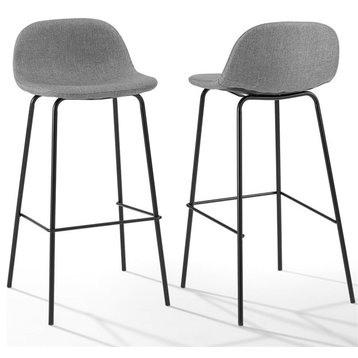 Crosley Riley 29.5" Fabric Bar Stool in Gray and Matte Black (Set of 2)