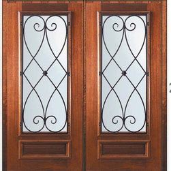 Prehung Double Door 80 Mahogany Charleston 3/4 Lite Wrought Iron - Front Doors