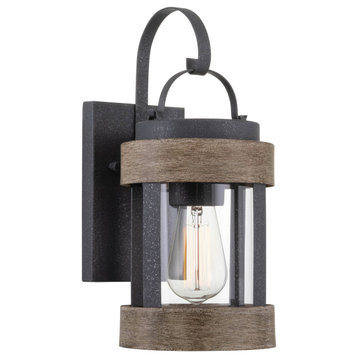 Kira Home Rochester 14" Outdoor Wall Sconce, Cylinder Glass Shade, Weathered Oak